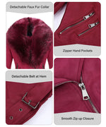 Load image into Gallery viewer, Bellivera Women's Faux Leather Suede Jacket Motocycle Sherpa-Lined Coat with Removable Fur Collar 8830 Red M
