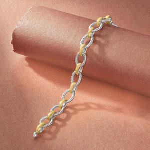 Ross-Simons Sterling Silver and 18kt Gold Over Sterling Silver Twisted-Oval Link Bracelet. 8 inches