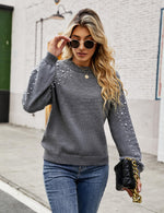 Load image into Gallery viewer, Blooming Jelly Women's Chunky Sweater Crewneck Sweatshirt Knit Lantern Sleeve Oversized Pullover Sweater with Pearls(Small,Grey)
