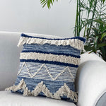 Load image into Gallery viewer, Chardin home Montego Farmhouse Decorative Throw Pillow Covers (Set of 2). Boho Soft Warm Cotton Woven Square Pillow Cover 18x18 for Couch Sofa Bedroom, Blue/Off-White
