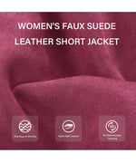 Load image into Gallery viewer, Bellivera Women's Faux Leather Suede Jacket Motocycle Sherpa-Lined Coat with Removable Fur Collar 8830 Red M
