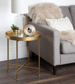 Load image into Gallery viewer, Kate and Laurel Celia Metal Foldable Round Accent Table, 18.25&quot; x 18.25&quot; x 22&quot;, Glass Surface and Gold Frame, Modern Minimalist Design and Detachable Magnetic Tabletop
