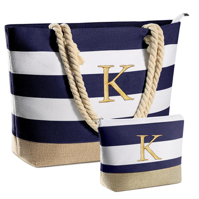 YOOLIFE Gifts for Women - Personalized Birthday Gifts for Women, Graduation Gifts, Mothers Day Gifts, Bridesmaid Gifts, Gifts for Friend Mom Teacher Sister Girls, Initial Beach Bag Travel Bag, Blue K