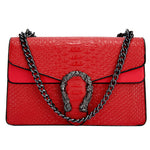 Load image into Gallery viewer, Aiqudou Leather Crossbody Bag Chain Purse for Women - Snake Print Shoulder Bag Luxury Evening Satchel Handbag Ladies Underarm Bag(Red)
