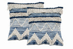 Load image into Gallery viewer, Chardin home Montego Farmhouse Decorative Throw Pillow Covers (Set of 2). Boho Soft Warm Cotton Woven Square Pillow Cover 18x18 for Couch Sofa Bedroom, Blue/Off-White
