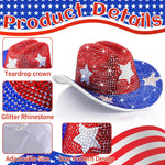 Load image into Gallery viewer, Glitopper American Flag Cowboy Hat 4th of July Patriotic White Blue Red Rhinestone Western Hat Accessories America Independence Day 250 Years Cap for Photo Prop Party Supplies

