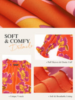Load image into Gallery viewer, MASCOMODA Womens V Neck Floral Long Sleeve Tops 2025 Summer Casual Loose Puff Sleeve Chiffon Boho Work Blouse Dressy T Shirts(Orange Purple Flower,Large)
