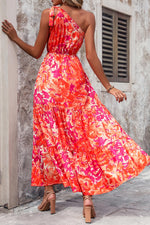 Load image into Gallery viewer, PRETTYGARDEN Women's Summer Floral Maxi Dress Knot One Shoulder Sleeveless Ruffle Flowy Boho Beach Wedding Guest Dresses (Orange Rose Red Big Floral,Medium)
