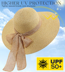 Beach Hats for Women, Straw Sun Hat with Wide Brim, Summer Floppy Beach Hats for Women, Packable Floppy Straw Garden Hat