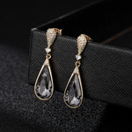 Load image into Gallery viewer, Austrian Crystal Teardrop Dangle Drop Earrings for Women 14K Gold Plated Hypoallergenic Jewelry Gift (Black)
