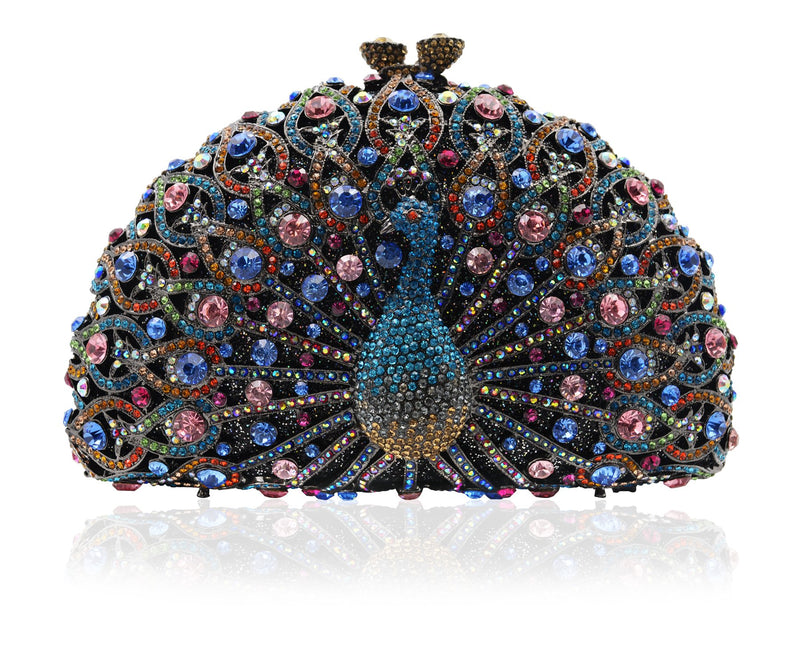 MOSSMON Peacock Luxury Rhinestone Crystal Evening Clutch Bag Sparkly Bride Wedding Party Purses for Women