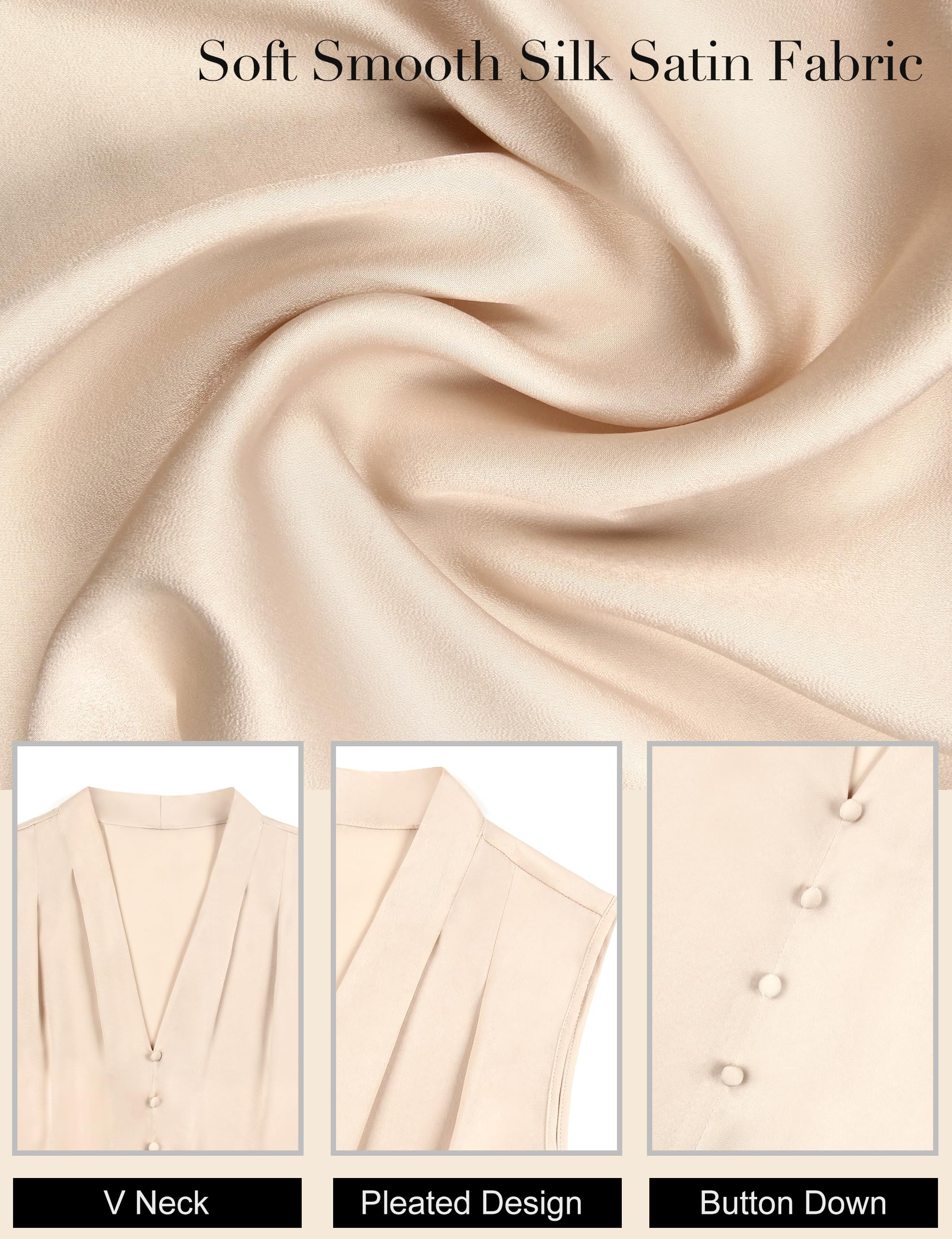Blooming Jelly Womens Dressy Casual Blouses Silk V Neck Summer Tank Top Work Business Professional Clothing (M, Apricot)