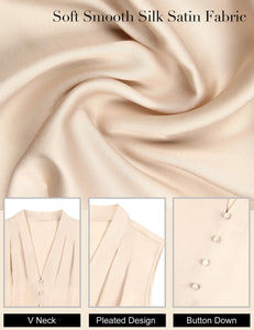 Blooming Jelly Womens Dressy Casual Blouses Silk V Neck Summer Tank Top Work Business Professional Clothing (M, Apricot)