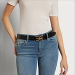 Load image into Gallery viewer, Sam Edelman Women&#39;s Double-E Logo Plaque Buckle Jean and Trouser Belt, Black, Small
