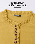 Load image into Gallery viewer, BTFBM Womens Sweaters Fall Winter Clothes 2025 Long Sleeve Button Down Ruffle Crew Neck Casual Knitted Pullover Tops(Solid Yellow, Small)
