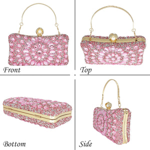 MAIRLOM Rhinestone Clutch Purses for Women Evening Wedding Formal - Pearl Clasp Handbag Crystal Gemstone Bag for Party Prom(Pink)