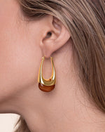Load image into Gallery viewer, SNGIA Long Oval Chunky Dangle 18K gold plated Hoops with Colored Resin Gemstone Statement Earrings for Women by SNGIA, (Green, Brown, Blue, Pink, White, Cream), Bold Drop Handmade Exaggerated Irregular Trendy Bohemian Jewelry Gifts, Unique Dangling Teardr
