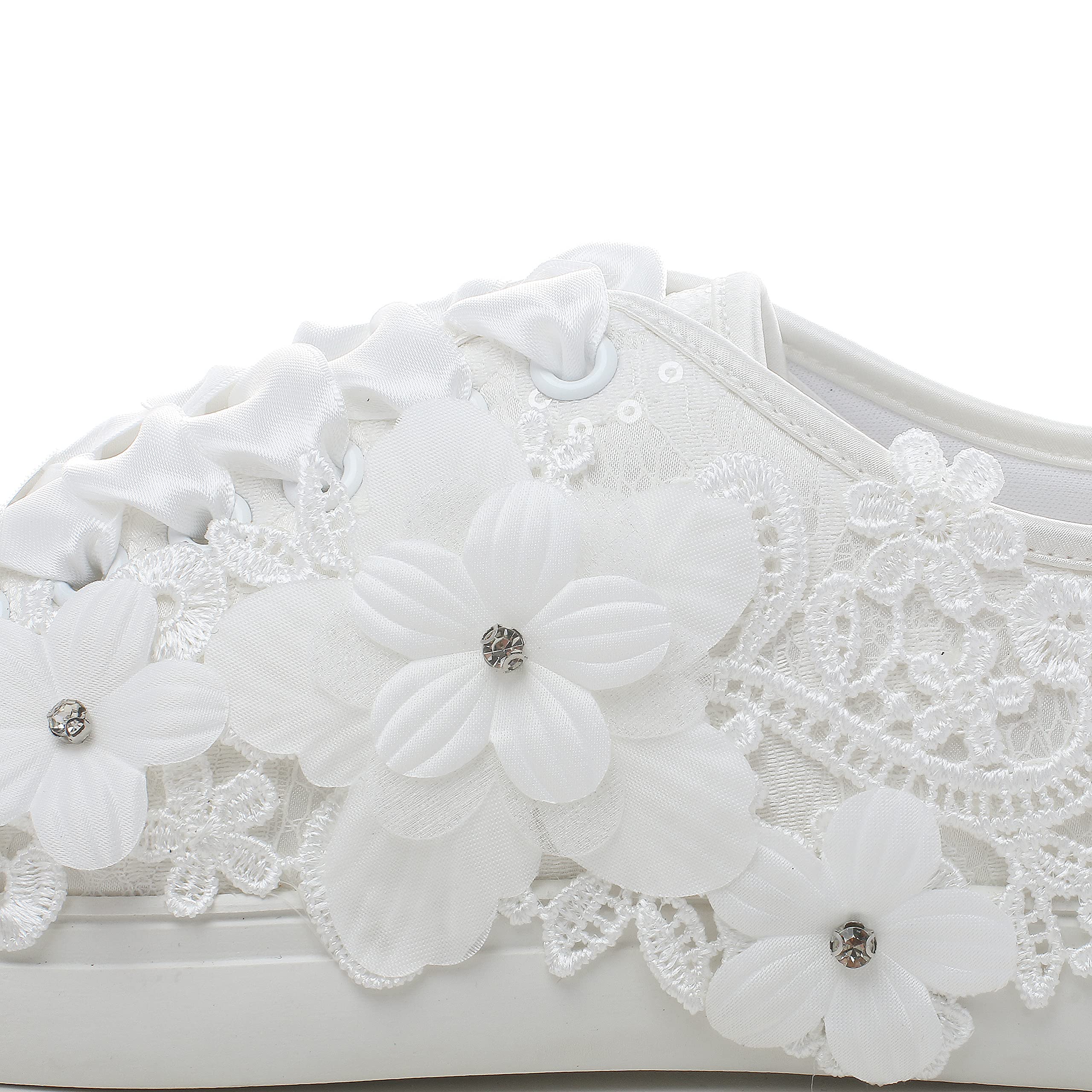 Elivandon 16054 Wedding Shoes Bridal Sneakers Flats Bride Tennis Shoes Flowers Lace Sneakers Colour Ivory,Size 9 B(M) US/40 EU