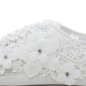 Elivandon 16054 Wedding Shoes Bridal Sneakers Flats Bride Tennis Shoes Flowers Lace Sneakers Colour Ivory,Size 9 B(M) US/40 EU