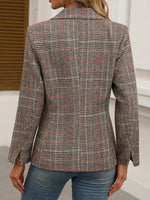 Load image into Gallery viewer, ELLEVEN Womens Casual Plaid Blazer Lapel Collar Double Button Long Sleeve Boyfriend Blazer Suit Houndstooth Plaid Blazer Jacket Business Work Office Blazer Suits Brown Plaid Large
