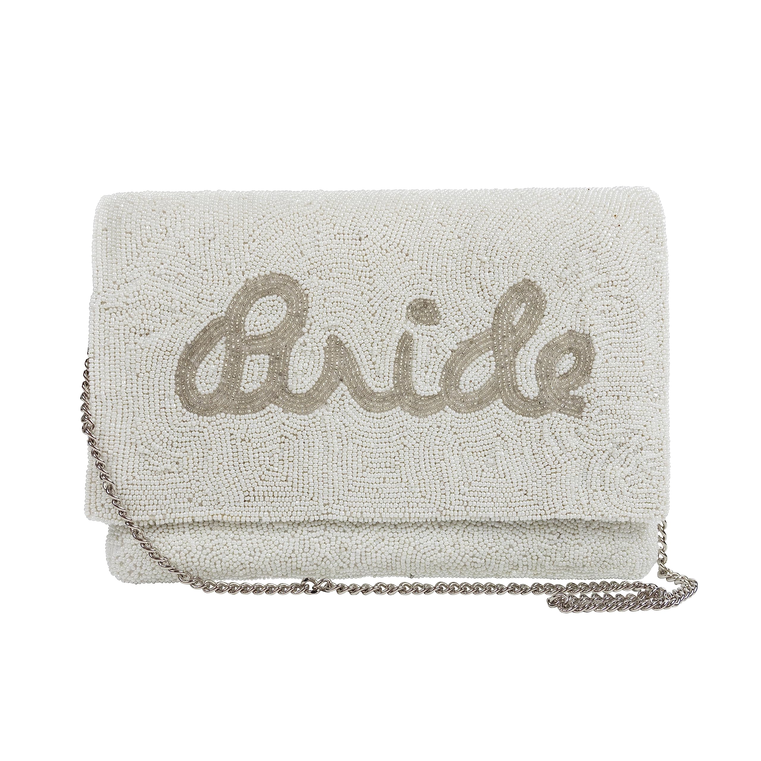 Pretty Robes BRIDE Clutch Purse for Wedding Day and Bachelorette Party, Bridal Purse, Gifts for Bride To Be (Silver)