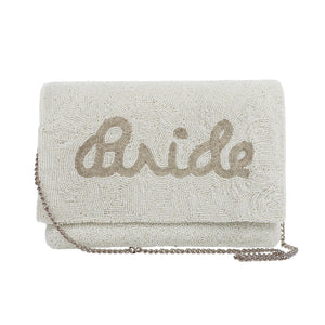 Pretty Robes BRIDE Clutch Purse for Wedding Day and Bachelorette Party, Bridal Purse, Gifts for Bride To Be (Silver)