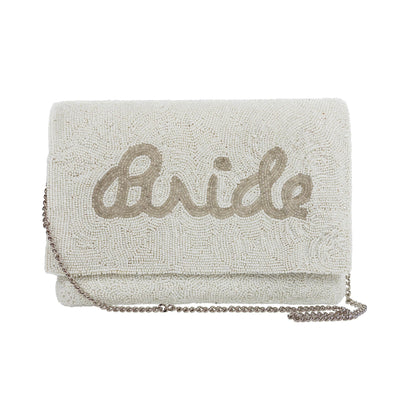 Pretty Robes BRIDE Clutch Purse for Wedding Day and Bachelorette Party, Bridal Purse, Gifts for Bride To Be (Silver)