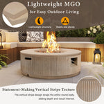 Load image into Gallery viewer, Merax 38.19'' MGO Propane Outdoor Fire Pit with Vertical Stripe Design, 50000 BTU Round Fire Pit Table with Steel Burner, Adjustable Flame Control, Lava Rocks &amp; Rain Cover for Patio&amp;Backyard, Brown
