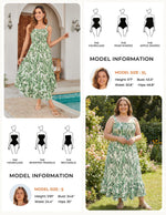 Load image into Gallery viewer, GRACE KARIN Women's 2026 Summer Floral Boho Dress Square Neck Strapped Swing A Line Sundress Beach Long Maxi Outfits Green Leaf M
