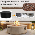 Load image into Gallery viewer, Merax 38.19'' MGO Propane Outdoor Fire Pit with Vertical Stripe Design, 50000 BTU Round Fire Pit Table with Steel Burner, Adjustable Flame Control, Lava Rocks &amp; Rain Cover for Patio&amp;Backyard, Brown
