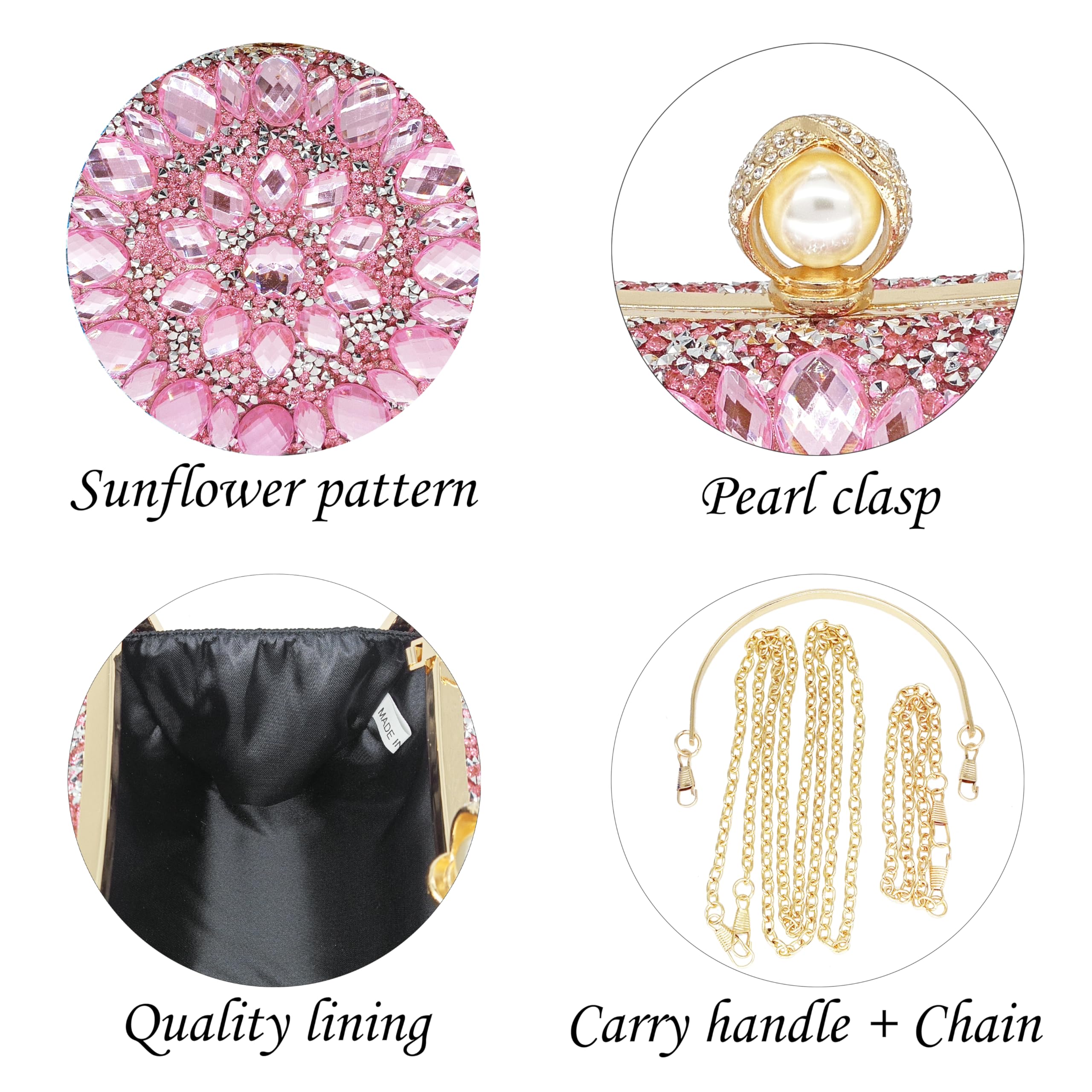MAIRLOM Rhinestone Clutch Purses for Women Evening Wedding Formal - Pearl Clasp Handbag Crystal Gemstone Bag for Party Prom(Pink)