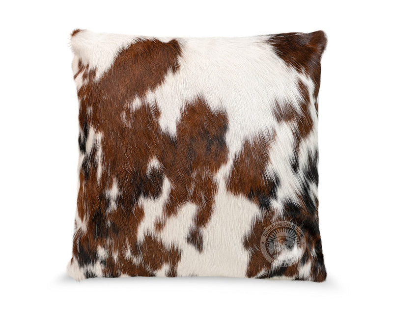 Sunshine Cowhides 100% Genuine Cowhide Pillow Cover - 20" x 20" Square Tricolor Decorative Cow Print Pillows w/Zipper Closure for Couch or Bed Decor (Pillow Filler Not Included) - 1 Piece
