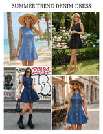 Load image into Gallery viewer, Nitzana Women Denim Dress Jean Sleeveless Button Down A Line Mini Tank Casual Summer Babydoll Dresses with Pocket 2026 Trendy Western Outfits Blue Small
