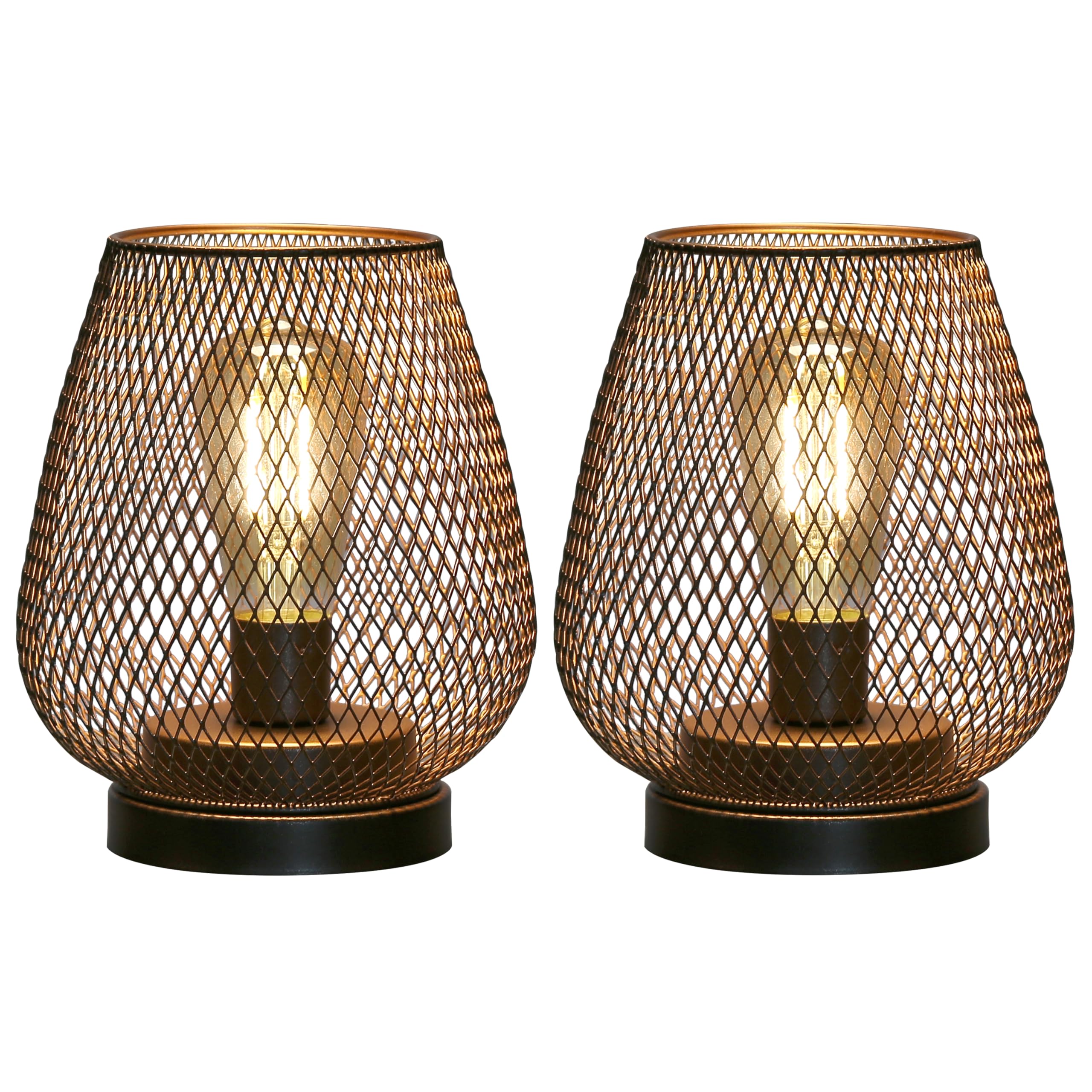 JHY DESIGN Set of 2 Metal Cage LED Lantern Battery Powered Cordless Accent Light with LED Great for Weddings Parties Patio Events for Indoors Outdoors