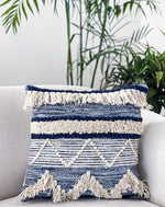 Load image into Gallery viewer, Chardin home Montego Farmhouse Decorative Throw Pillow Covers (Set of 2). Boho Soft Warm Cotton Woven Square Pillow Cover 18x18 for Couch Sofa Bedroom, Blue/Off-White

