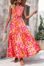 Load image into Gallery viewer, PRETTYGARDEN Women's Summer Floral Maxi Dress Knot One Shoulder Sleeveless Ruffle Flowy Boho Beach Wedding Guest Dresses (Orange Rose Red Big Floral,Medium)
