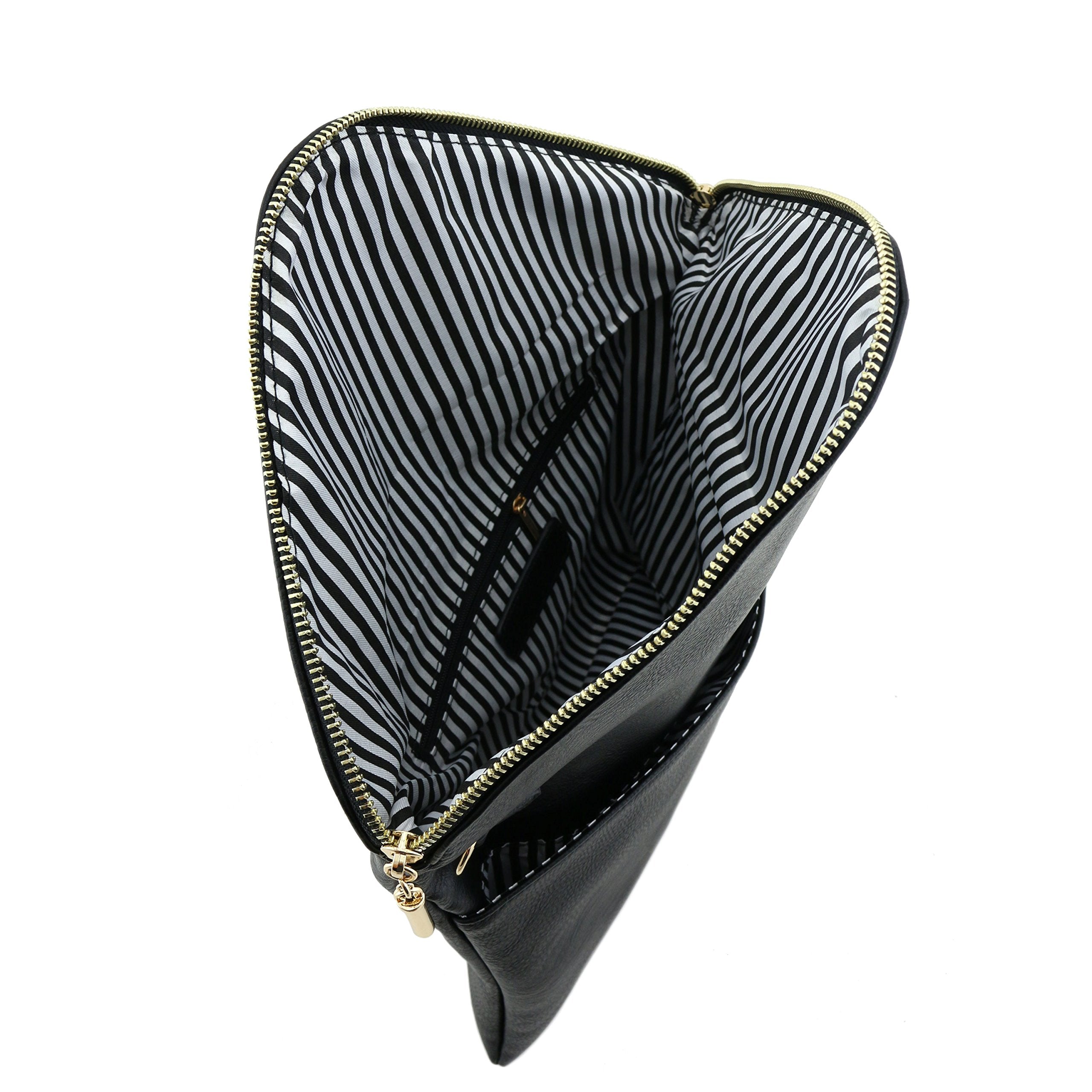 FashionPuzzle X-Large Envelope Clutch Bag with Chain Strap (Light Pewter)