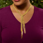 Load image into Gallery viewer, Ross-Simons Italian 18kt Gold Over Sterling Silver Mesh Tie Necklace. 32 inches
