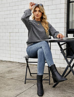 Load image into Gallery viewer, Blooming Jelly Women's Chunky Sweater Crewneck Sweatshirt Knit Lantern Sleeve Oversized Pullover Sweater with Pearls(Small,Grey)
