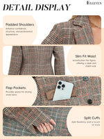 Load image into Gallery viewer, ELLEVEN Womens Casual Plaid Blazer Lapel Collar Double Button Long Sleeve Boyfriend Blazer Suit Houndstooth Plaid Blazer Jacket Business Work Office Blazer Suits Brown Plaid Large
