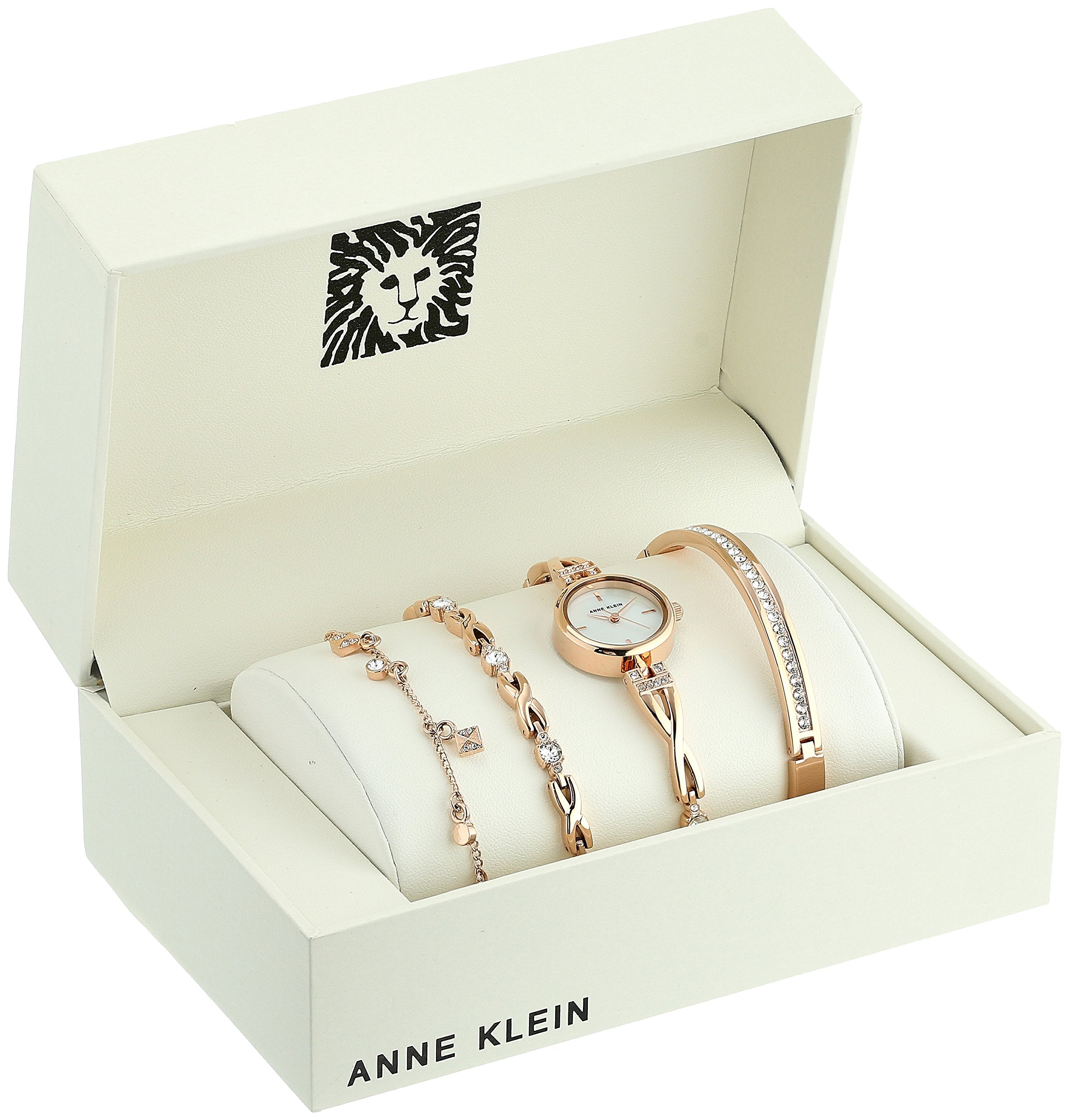 Anne Klein Women's Premium Crystal Accented Rose Gold-Tone Watch and Bracelet Set