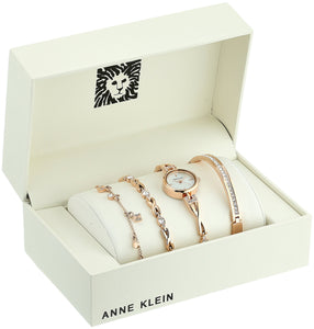 Anne Klein Women's Premium Crystal Accented Rose Gold-Tone Watch and Bracelet Set