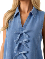 Load image into Gallery viewer, POTILI Denim Dress for Women Sleeveless Jean Dress V Neck A Line Bow Tie Front Casual Mini Dresses with Pockets 2025 Blue
