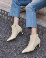 Load image into Gallery viewer, Coutgo Womens Kitten Heel Ankle Boots Pointed Toe Side Zipper Fall Winter Booties Shoes, Beige, Size 7.5
