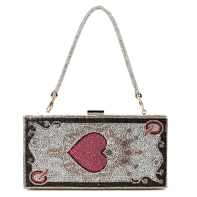 pearl&she Crystal Evening Bag Rhinestone Bling Playing Card Purse Queen of Hearts Pink Purses Poker Card Handbags Clutch .