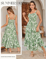 Load image into Gallery viewer, GRACE KARIN Women's 2026 Summer Floral Boho Dress Square Neck Strapped Swing A Line Sundress Beach Long Maxi Outfits Green Leaf M
