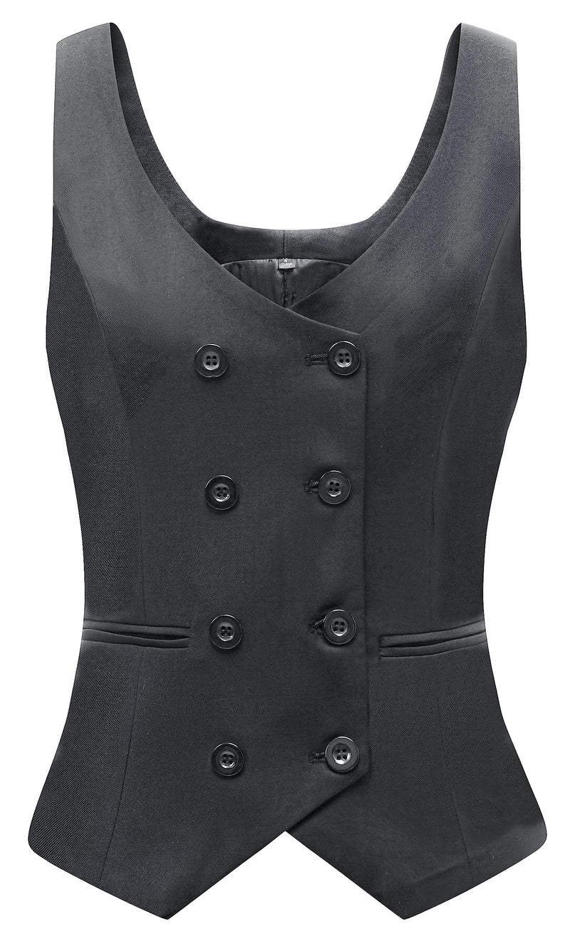 Foucome Womens Suit Vest Double Breasted V-Neck Fashion Dressy Casual Waistcoat Vest for Women (Grey, M)