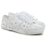 Load image into Gallery viewer, Elivandon 16054 Wedding Shoes Bridal Sneakers Flats Bride Tennis Shoes Flowers Lace Sneakers Colour Ivory,Size 9 B(M) US/40 EU
