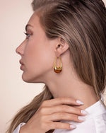 Load image into Gallery viewer, SNGIA Long Oval Chunky Dangle 18K gold plated Hoops with Colored Resin Gemstone Statement Earrings for Women by SNGIA, (Green, Brown, Blue, Pink, White, Cream), Bold Drop Handmade Exaggerated Irregular Trendy Bohemian Jewelry Gifts, Unique Dangling Teardr
