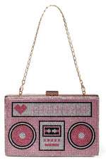 Load image into Gallery viewer, Renabro Women Retro Radio Shape Crossbody Bag Rhinestone Pink Heart Evening Clutch Purses(pink heart)
